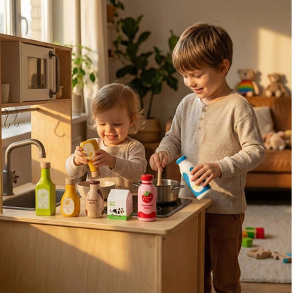 Jeu d'imitation dinette en bois Montessori | bouteilles & Épices en Bois
