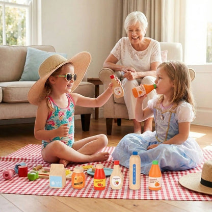 dinette en bois pour jeu d'imitation bouteilles de nourriture à boire jouets en bois de collection