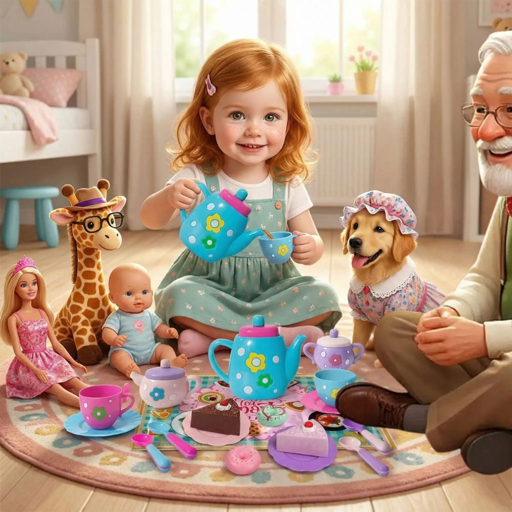 service de thé jouet dans dinette  pour jeu imaginaire des enfants