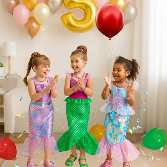 Déguisement de sirène en robe, idéal pour les fêtes, anniversaires, spectacles à l'école et entre amis.