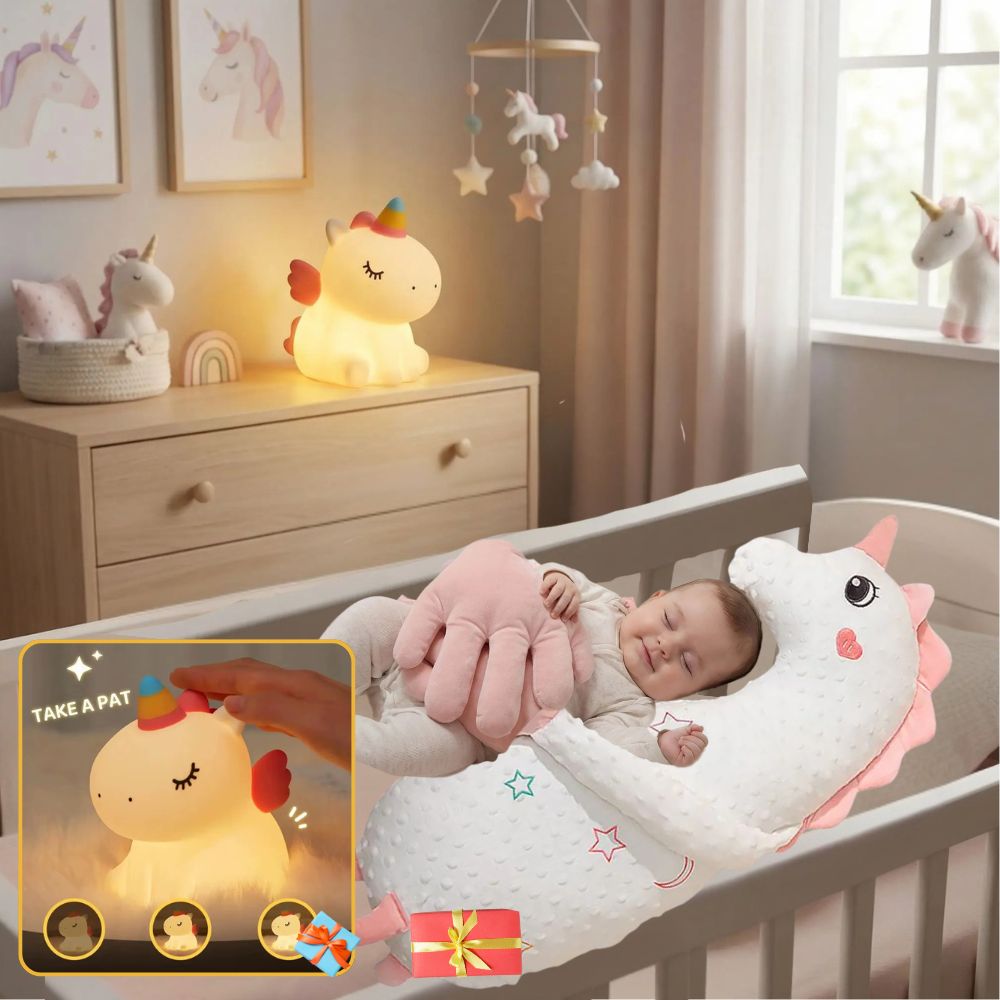 Coussin Bébé | Coussin Dodo™ & veilleuse le Match Apaisant  🦖/🦄