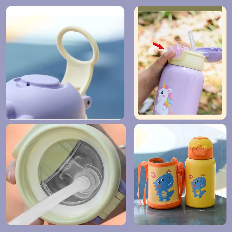 Gourde-isotherme-pour-enfant-4-modèles-mignonnes-résistante-facile-utilisation-efficace