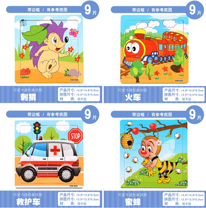 Puzzle en bois pour enfants, 12/9 pièces, véhicule de dessin animé, animaux, apprentissage, jouets éducatifs, cadeau pour enfants, offre spéciale