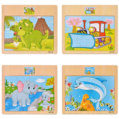 Puzzle en bois pour enfants, 12/9 pièces, véhicule de dessin animé, animaux, apprentissage, jouets éducatifs, cadeau pour enfants, offre spéciale