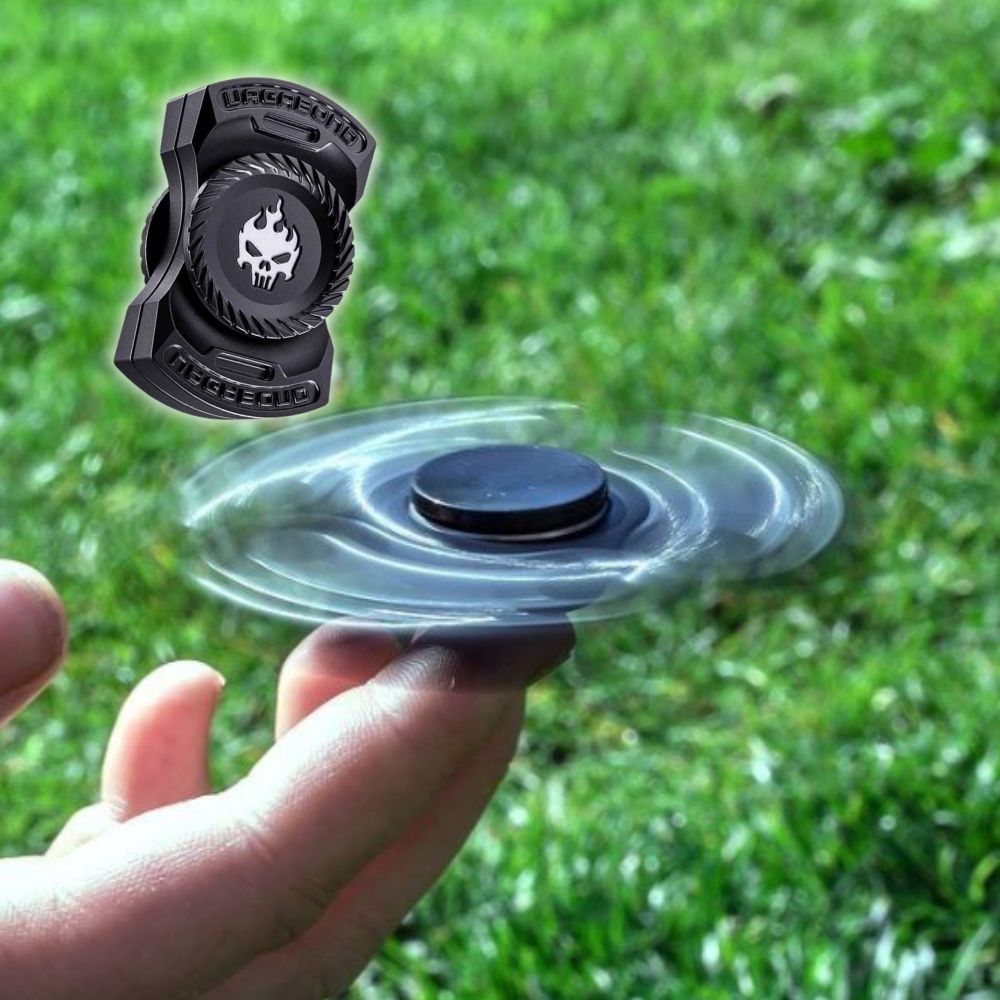 hand spinner 3 en 1 en métal noir avec tête surchauffée