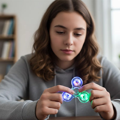 Une étudiante libère son stress des examenc en faisant tourner son hand spinner quelques minute