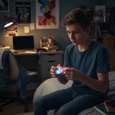 le garçon développe sa concentration et libère son stress avec son Hand spinner lumineux en ABS