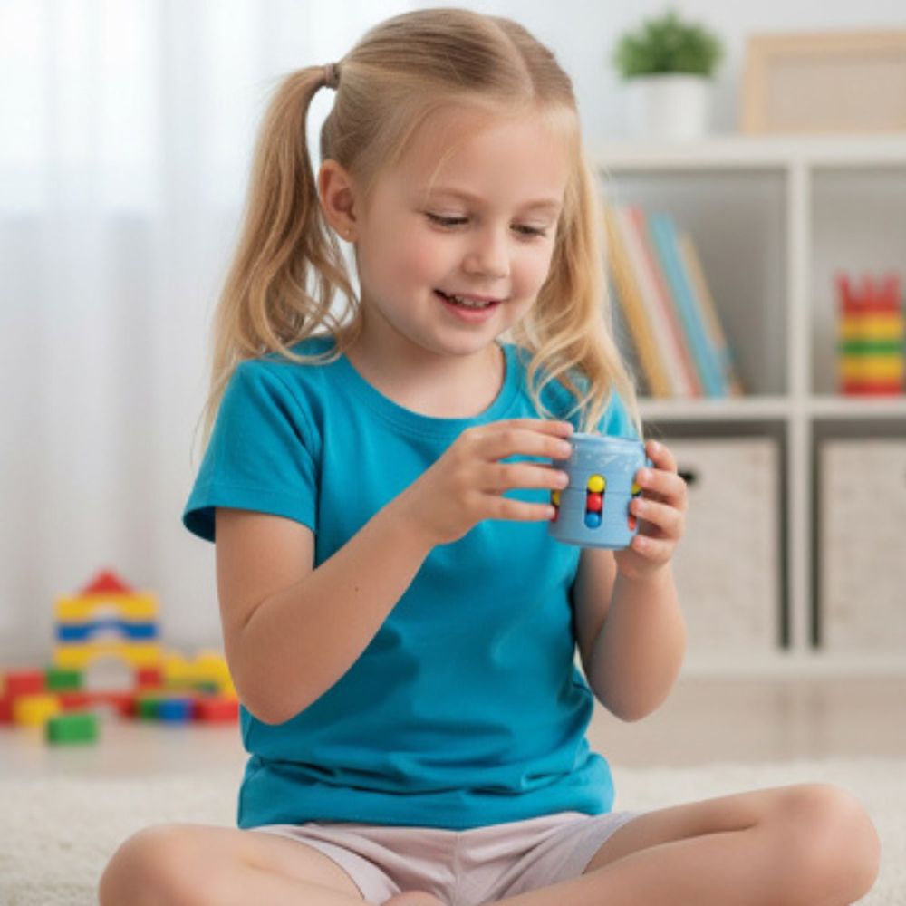 la fillette apprend à jouer avec le jouet anti stress niveau découverte