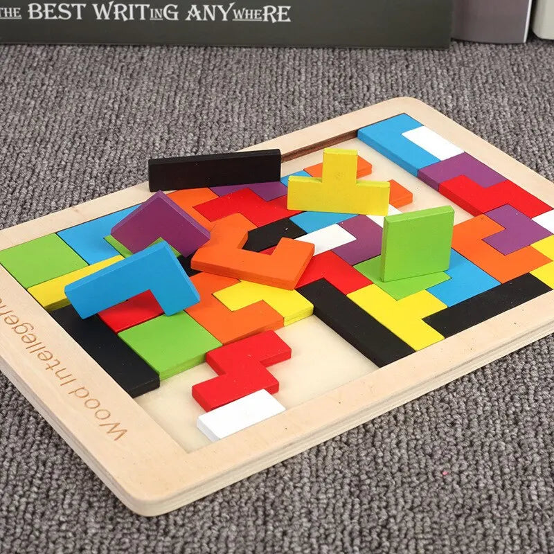 Puzzle de jeux puzzle bois de bloc couleurs pour jeu de casse-tete- ou bloc de construction créatif