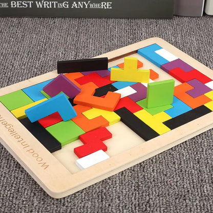 Puzzle de jeux puzzle bois de bloc couleurs pour jeu de casse-tete- ou bloc de construction créatif