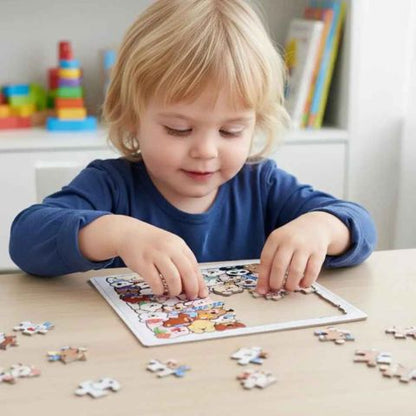 puzzle enfant 5 ans de 50 pièces en bois amsantes en forme de chien u chat  avec des difficulté variées.