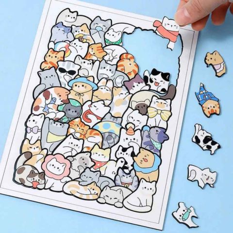 puzzle enfant 5 ans en bois rempli de 50 pièces en chat