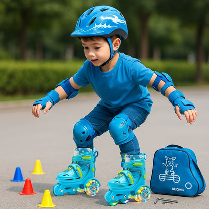 ROLLER ENFANT bleu entièrement equipé cadeau casque velo inclus top ensemble