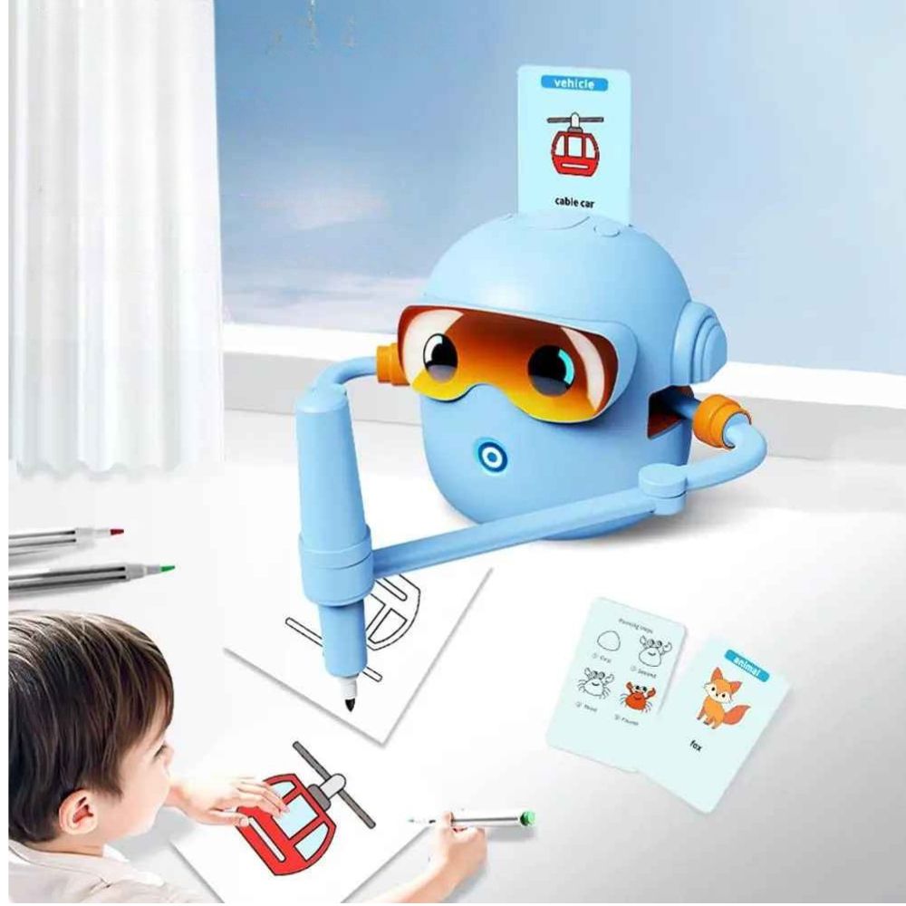  enfant  devant un robot dessin géant issu de son imagination