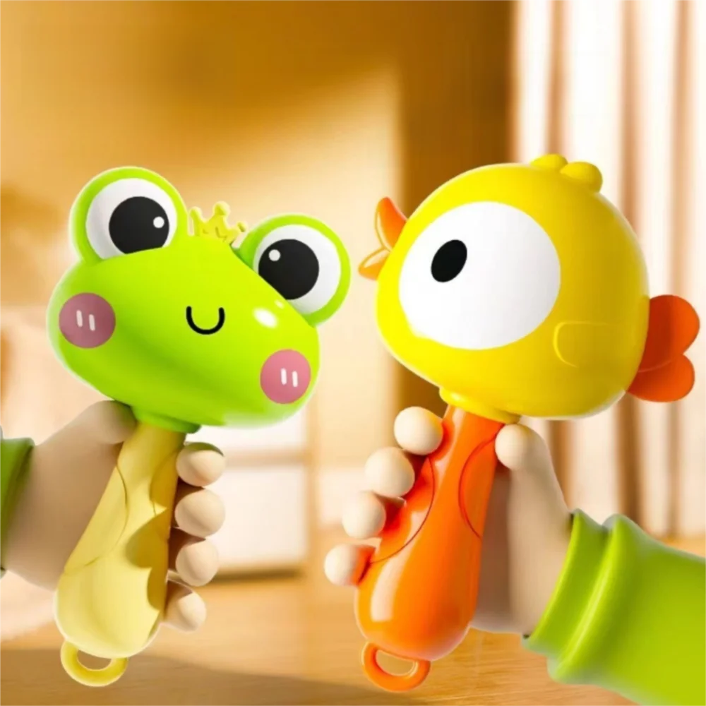 New Plastic Rattle with Crisp Sound Bright Appearance Handbell Cartoon Kid Maracas Sensory Grasp Toy