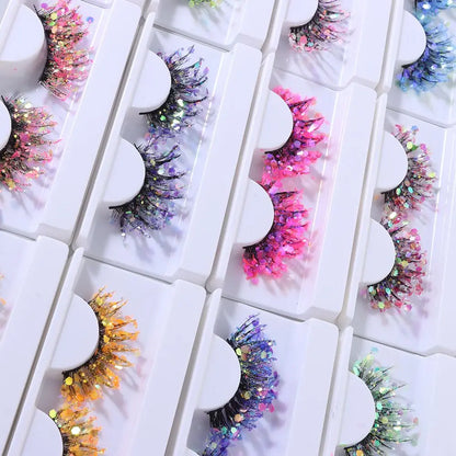 NEW 1 Pair 25mm 3D Luminous Mink Eyelashes Fluffy Dramatic Lashes Messy Long False Eyelashes Makeup Sequins Eye Lashes