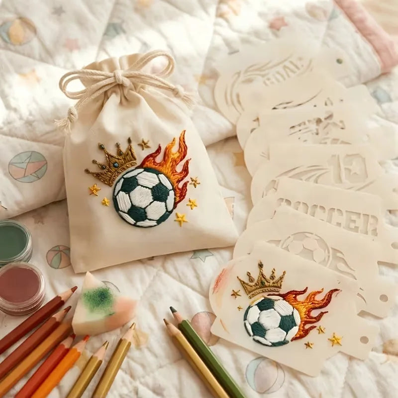 6Pc Football Stencils for Painting Washable PET Soccer Player Graffiti Spray Stencil DIY Sport Craft Face Paint Drawing Template