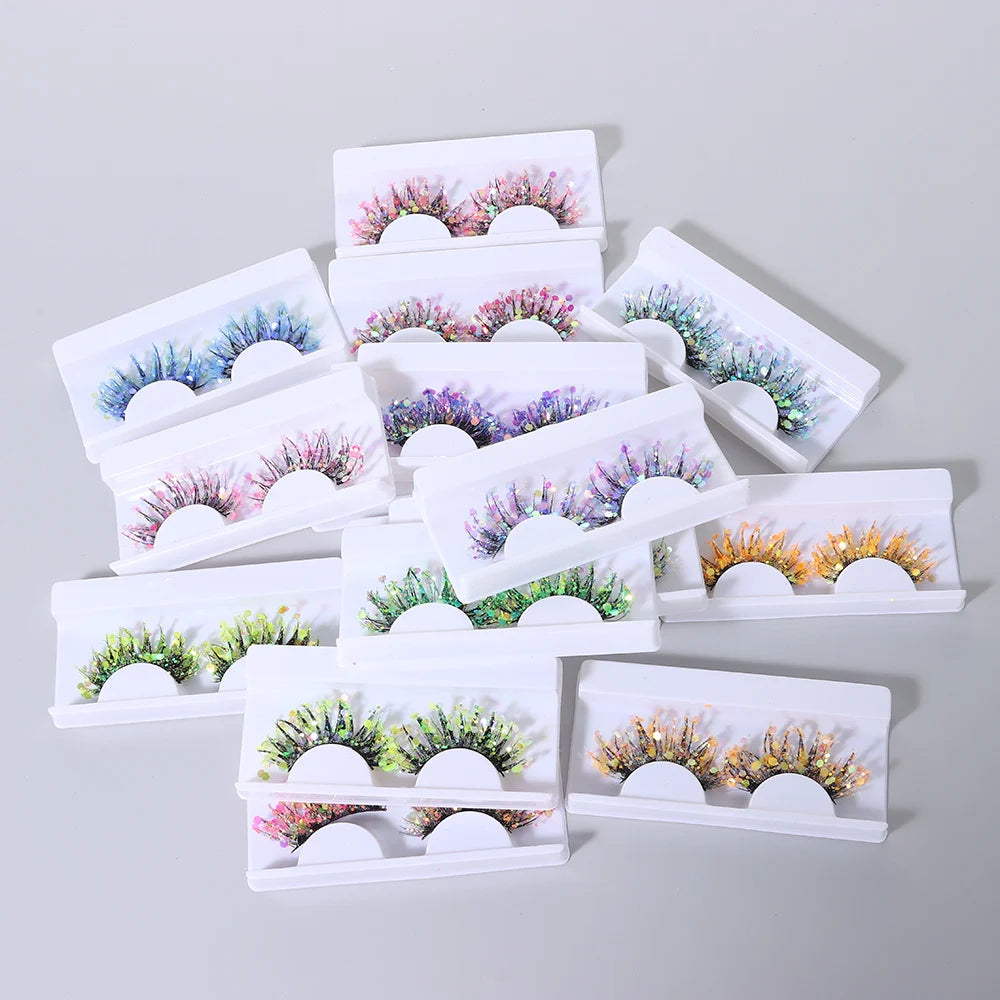 NEW 1 Pair 25mm 3D Luminous Mink Eyelashes Fluffy Dramatic Lashes Messy Long False Eyelashes Makeup Sequins Eye Lashes