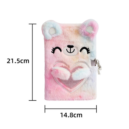 Cute Cartoon Plush Love Bear Lockable Notebook Ballpoint Pen Stationery Set, Student School Learning Supplies Kids Reward Gifts