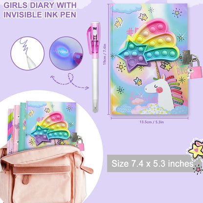 Pop Girls Diary with Lock, 7.5x5.4 Inches 160 Lined Pages Girls Journal for Kids Secret Notebook Pen Set Gifts for Writing