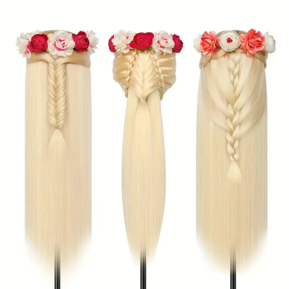 TÊTE À COIFFER ENFANT | Cheveux Synthétiques longs+ 11 Accessoires - Dès 4 ans