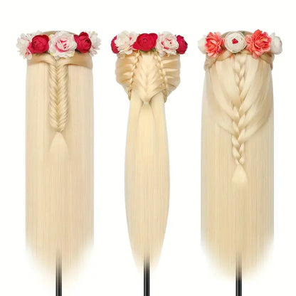 TÊTE À COIFFER ENFANT | Cheveux Synthétiques longs+ 11 Accessoires - Dès 4 ans