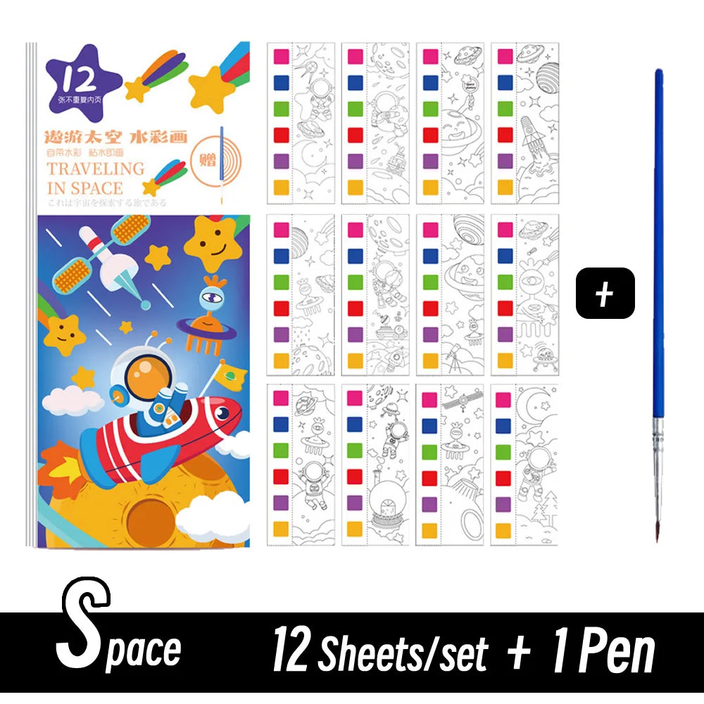 CARNET D'AQUARELLE |12 pages de COLORIAGE de peinture à l'eau
