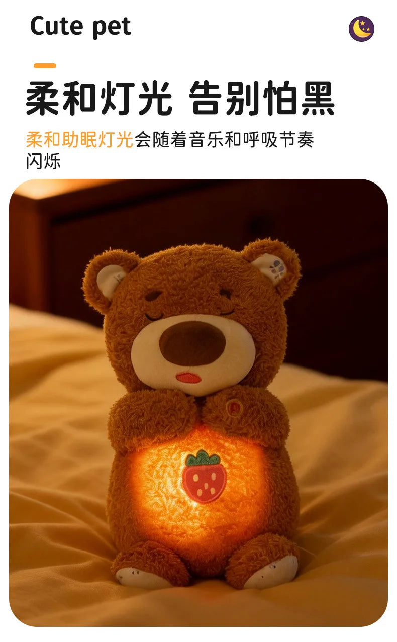 Anime LED Light Penguin Bear Rabbit Plush Toy with Soft Glow Night Light Soothing Music Simulated Breathing Bedtime Relaxation
