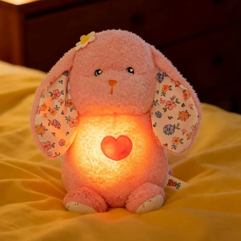 Anime LED Light Penguin Bear Rabbit Plush Toy with Soft Glow Night Light Soothing Music Simulated Breathing Bedtime Relaxation