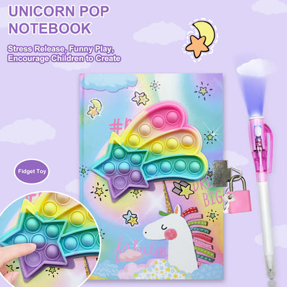 Pop Girls Diary with Lock, 7.5x5.4 Inches 160 Lined Pages Girls Journal for Kids Secret Notebook Pen Set Gifts for Writing