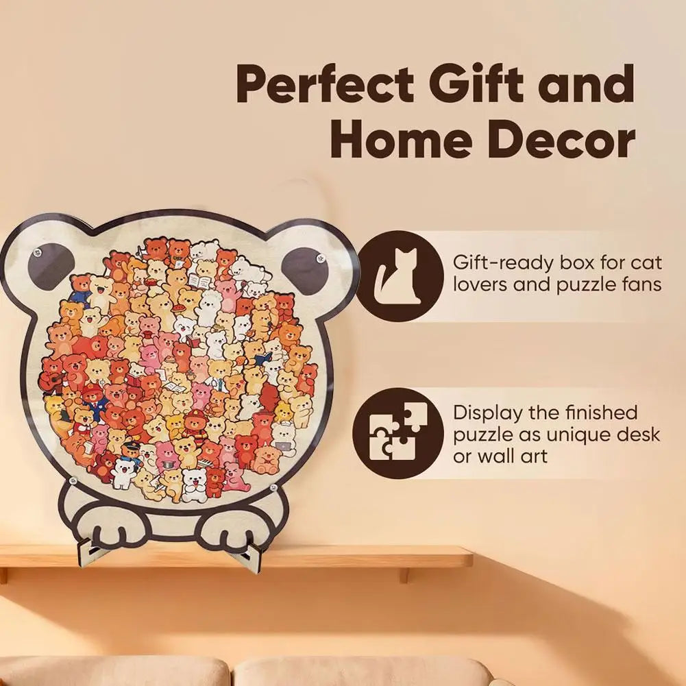 Cartoon Wooden Puzzle Toy Stress Relief Jigsaw Puzzle Animal Dog Cat Bear Theme For Home Decor Fun Educational Toys Gift