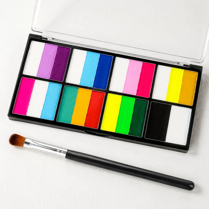 8 Color Rainbow Face Body Paint Palette Water Activated Makeup Kit With Brush Stencils Sponge Set For Halloween Cosplay Festival