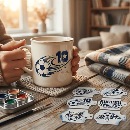 6Pc Football Stencils for Painting Washable PET Soccer Player Graffiti Spray Stencil DIY Sport Craft Face Paint Drawing Template