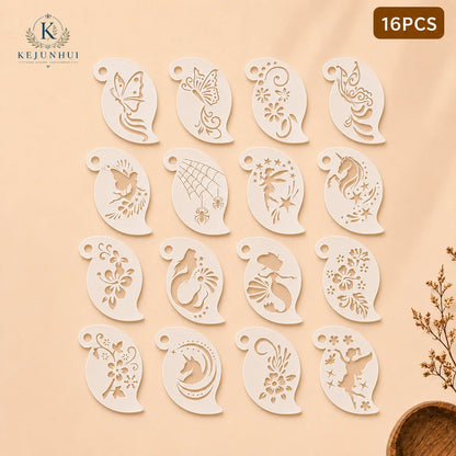 16Pcs 2.5x3.9in Face Painting Stencils Reusable PET Templates for Kids Butterfly Unicorn Mermaid Party Body Art