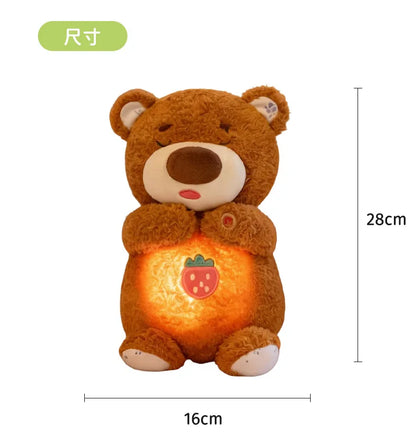 Anime LED Light Penguin Bear Rabbit Plush Toy with Soft Glow Night Light Soothing Music Simulated Breathing Bedtime Relaxation