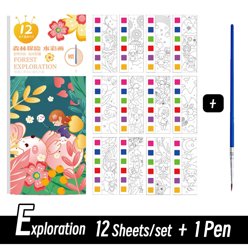 CARNET D'AQUARELLE |12 pages de COLORIAGE de peinture à l'eau