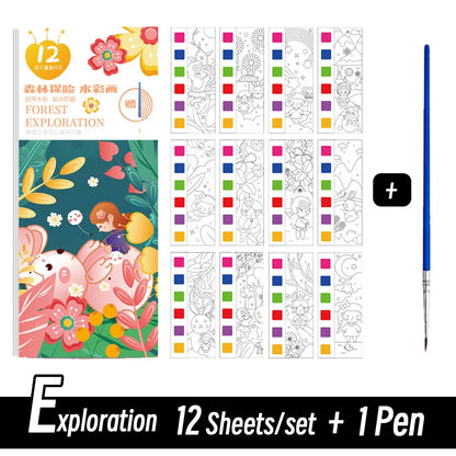CARNET D'AQUARELLE |12 pages de COLORIAGE de peinture à l'eau