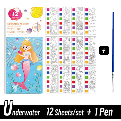 CARNET D'AQUARELLE |12 pages de COLORIAGE de peinture à l'eau