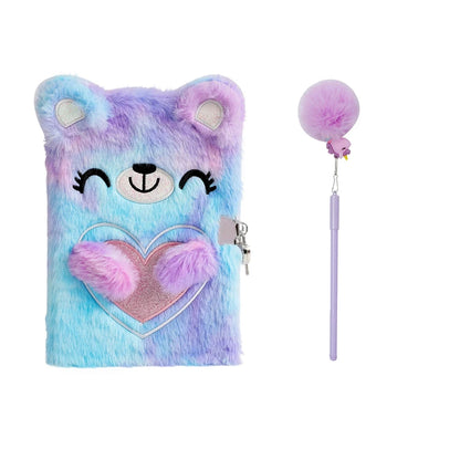Cute Cartoon Plush Love Bear Lockable Notebook Ballpoint Pen Stationery Set, Student School Learning Supplies Kids Reward Gifts
