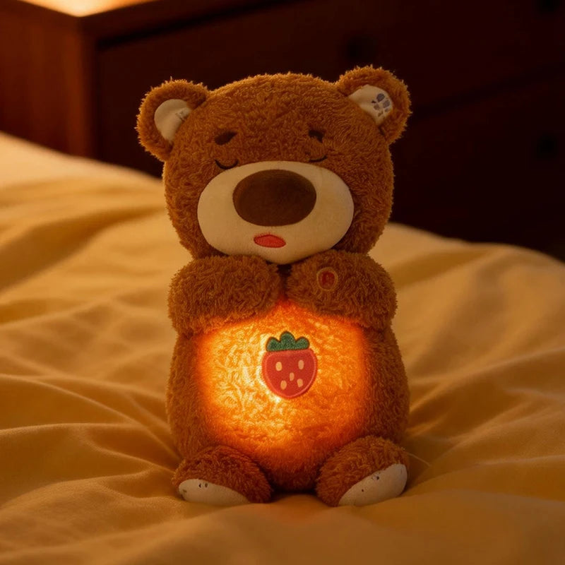 Anime LED Light Penguin Bear Rabbit Plush Toy with Soft Glow Night Light Soothing Music Simulated Breathing Bedtime Relaxation