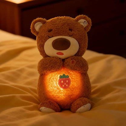 Anime LED Light Penguin Bear Rabbit Plush Toy with Soft Glow Night Light Soothing Music Simulated Breathing Bedtime Relaxation