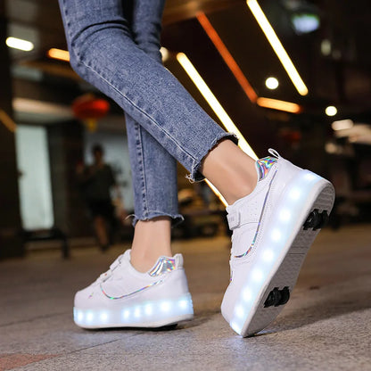 Chaussure a roulette Blanches| StyleGliss™ Rouler comme sur un nuage T:29-38
