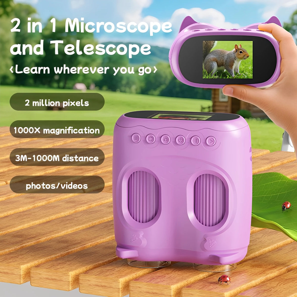 Microscope and Telescope 2 in 1 Children's Optical Educational Toys 2MP HD Camera Microscope 1000x Magnification Birthday Gifts