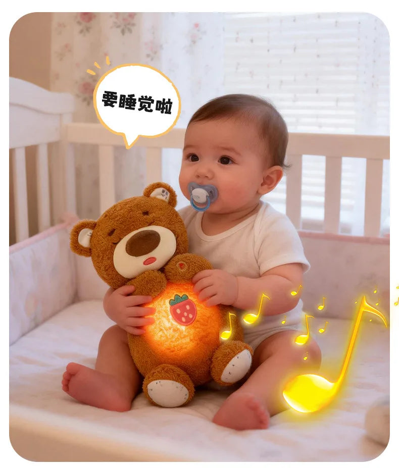 Anime LED Light Penguin Bear Rabbit Plush Toy with Soft Glow Night Light Soothing Music Simulated Breathing Bedtime Relaxation
