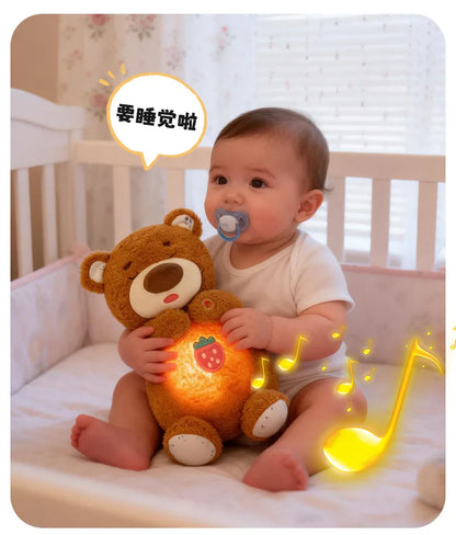 Anime LED Light Penguin Bear Rabbit Plush Toy with Soft Glow Night Light Soothing Music Simulated Breathing Bedtime Relaxation