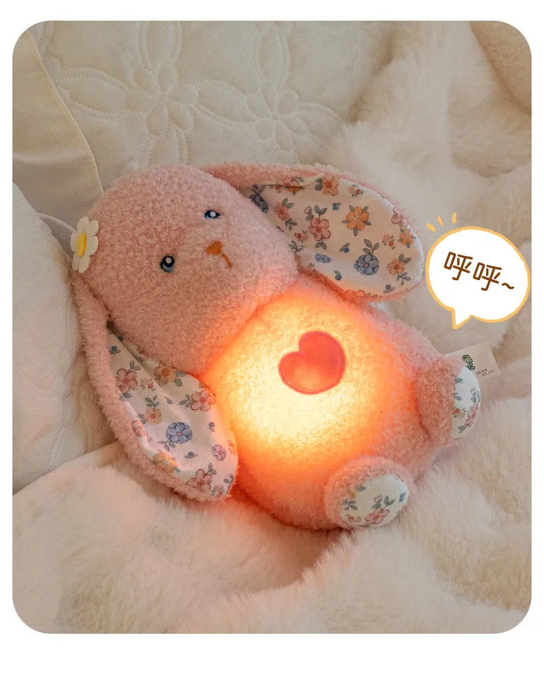 Anime LED Light Penguin Bear Rabbit Plush Toy with Soft Glow Night Light Soothing Music Simulated Breathing Bedtime Relaxation