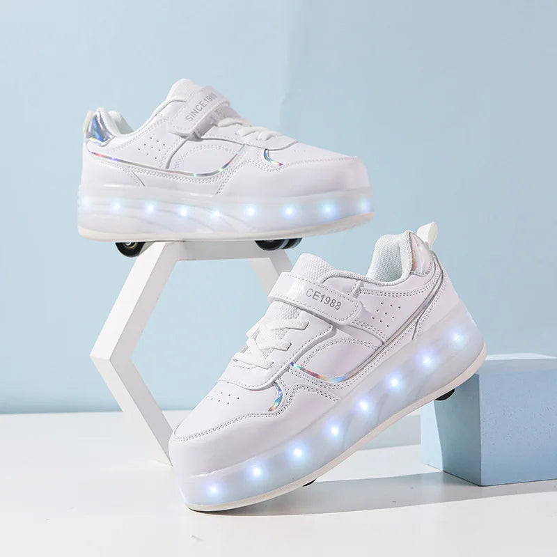 Chaussure a roulette Blanches| StyleGliss™ Rouler comme sur un nuage T:29-38
