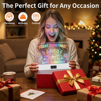 11-Color Rechargeable LED Doodle Glow Board,6 Brightness Levels,Dry-Erase Drawing Pad Gift with Built-in Stand for Kids-7Markers