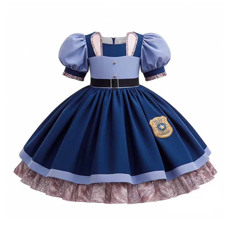 Kids Buuny Officer Fancy Dress Puff Sleeve Blue Tutu Gown Complete Accessories Girls Rabbit Halloween Role Play Costume