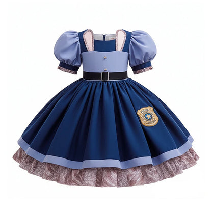 Kids Buuny Officer Fancy Dress Puff Sleeve Blue Tutu Gown Complete Accessories Girls Rabbit Halloween Role Play Costume